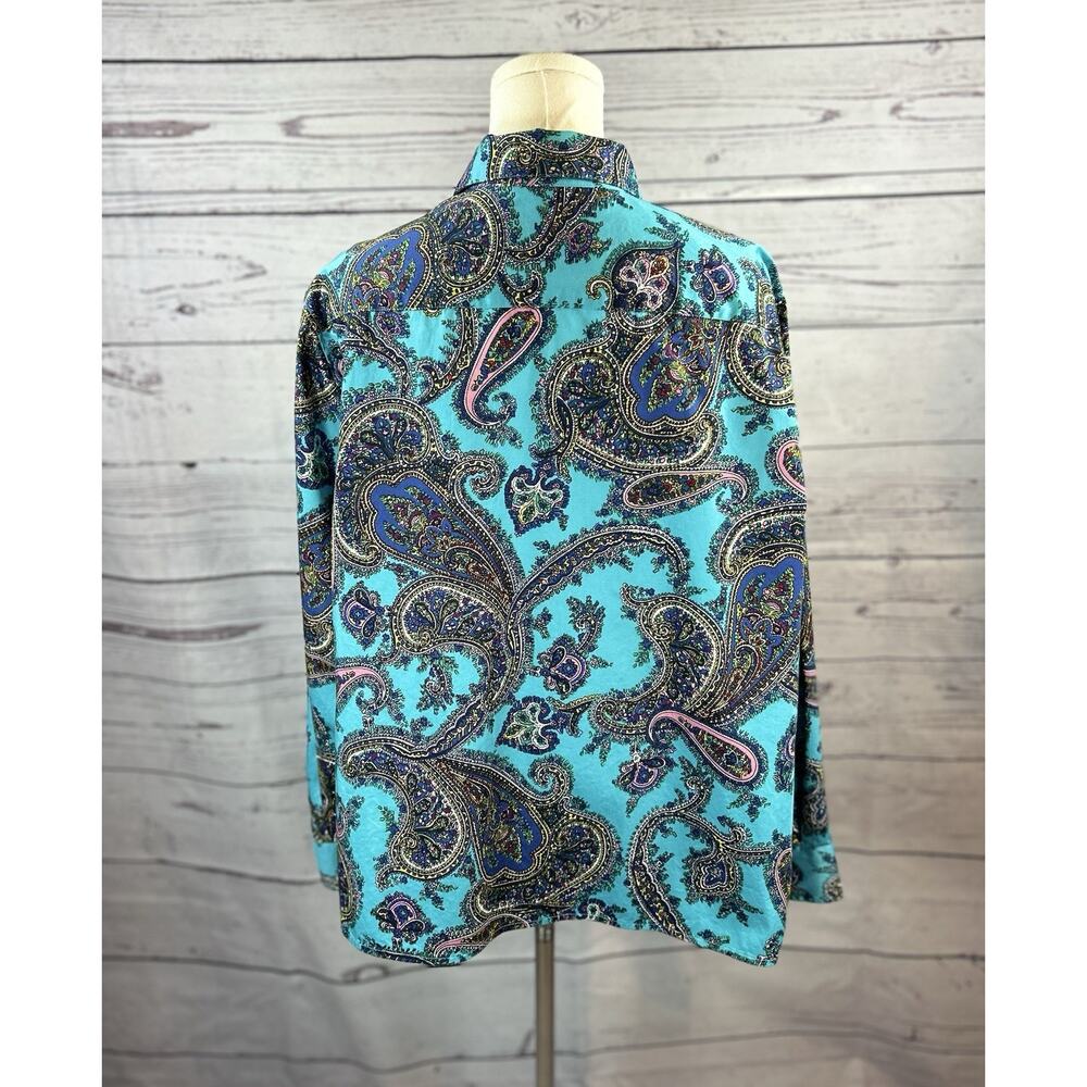 Talbots Teal Paisley Button Down Shirt Women’s 3XP Turquoise Long Sleeve Blouse - Picture 3 of 6